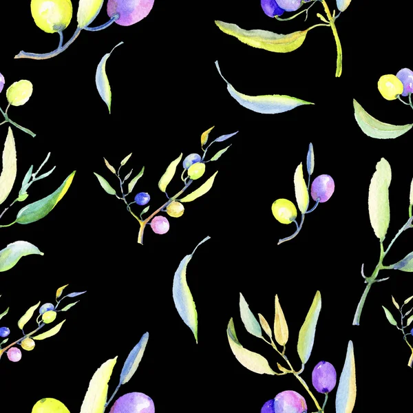 Zeytin dalı suluboya tarzında. Sorunsuz arka plan deseni. Kumaş duvar kağıdı yazdırma doku. Arka plan, doku, sarıcı desen, çerçeve veya kenarlık için Aquarelle zeytin ağacı.