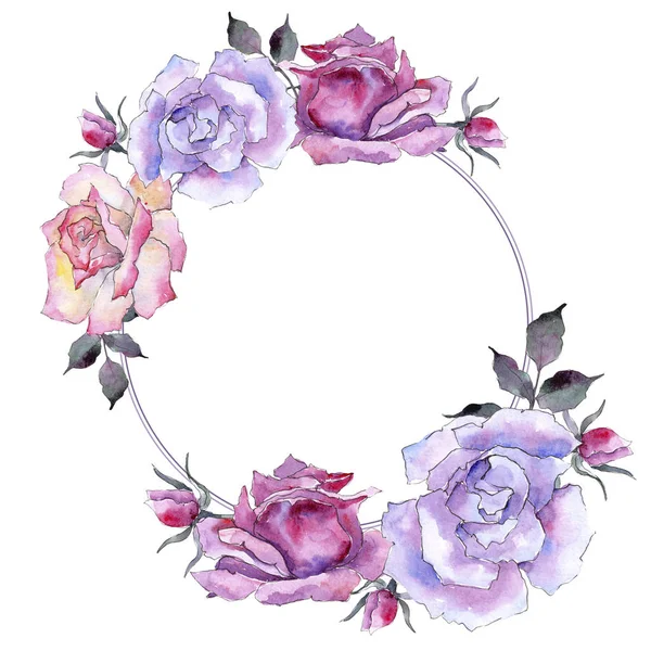 粉红色的玫瑰 花卉植物花 框边框装饰广场 包装图案 框架或边框的水彩画野花 — 图库照片