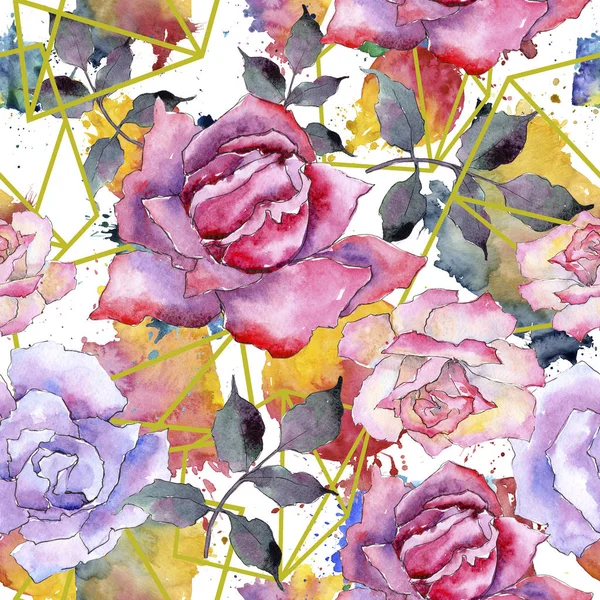 Pembe gül. Botanik çiçek. Sorunsuz arka plan deseni. Kumaş duvar kağıdı yazdırma doku. Arka plan, doku, sarıcı desen, çerçeve veya kenarlık için Aquarelle kır çiçeği.