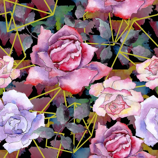 Pembe gül. Botanik çiçek. Sorunsuz arka plan deseni. Kumaş duvar kağıdı yazdırma doku. Arka plan, doku, sarıcı desen, çerçeve veya kenarlık için Aquarelle kır çiçeği.