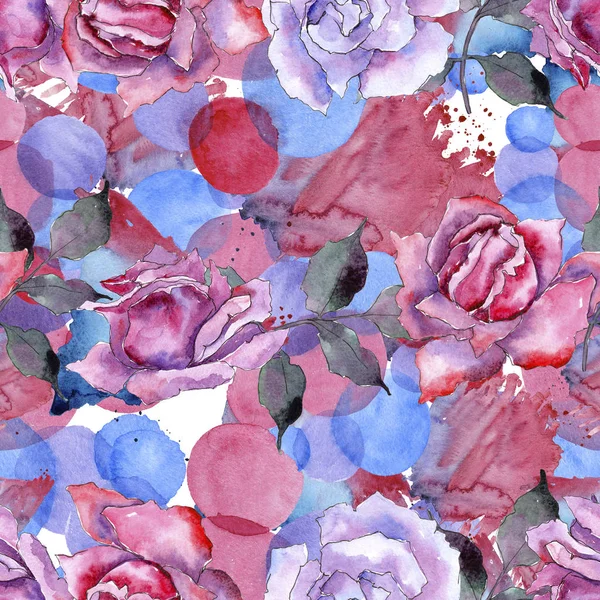粉红色的玫瑰 花卉植物花 无缝的背景图案 织物墙纸打印纹理 包装图案 框架或边框的水彩画野花 — 图库照片