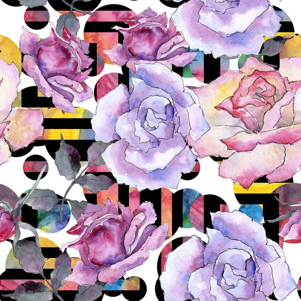 Pembe gül. Botanik çiçek. Sorunsuz arka plan deseni. Kumaş duvar kağıdı yazdırma doku. Arka plan, doku, sarıcı desen, çerçeve veya kenarlık için Aquarelle kır çiçeği.