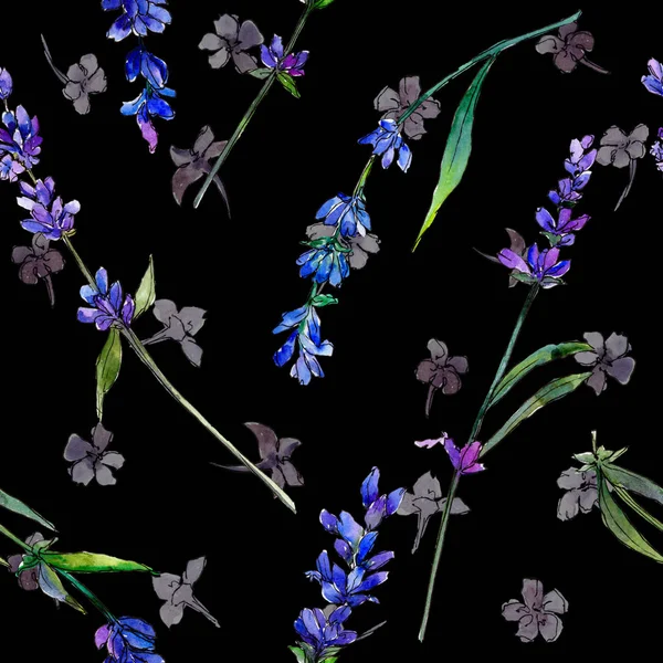 Violettem Lavendel Blumen Botanische Flower Seamless Hintergrundmuster Textur Für Stofftapeten — Stockfoto