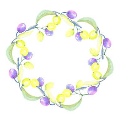 Zeytin dalı suluboya tarzında. Çerçeve kenarlığı süsleme Meydanı. Bitki tam adı: bir zeytin ağacı dalı. Arka plan, doku, sarıcı desen, çerçeve veya kenarlık için Aquarelle zeytin ağacı.