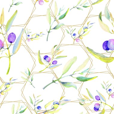 Zeytin dalı suluboya tarzında. Sorunsuz arka plan deseni. Kumaş duvar kağıdı yazdırma doku. Arka plan, doku, sarıcı desen, çerçeve veya kenarlık için Aquarelle zeytin ağacı.