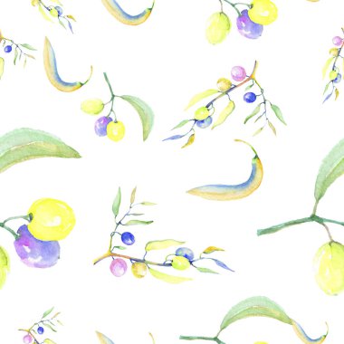 Zeytin dalı suluboya tarzında. Sorunsuz arka plan deseni. Kumaş duvar kağıdı yazdırma doku. Arka plan, doku, sarıcı desen, çerçeve veya kenarlık için Aquarelle zeytin ağacı.