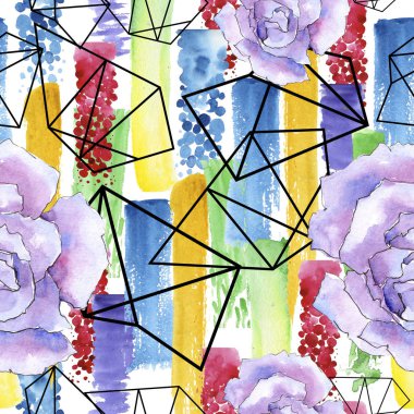 Pembe gül. Botanik çiçek. Sorunsuz arka plan deseni. Kumaş duvar kağıdı yazdırma doku. Arka plan, doku, sarıcı desen, çerçeve veya kenarlık için Aquarelle kır çiçeği.