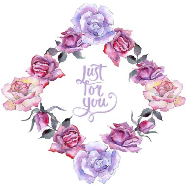 Pembe gül. Botanik çiçek. Çerçeve kenarlığı süsleme Meydanı. Arka plan, doku, sarıcı desen, çerçeve veya kenarlık için Aquarelle kır çiçeği.