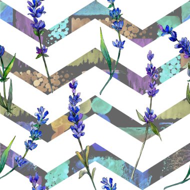 Mor lavanta. Botanik çiçek. Sorunsuz arka plan deseni. Kumaş duvar kağıdı yazdırma doku. Arka plan, doku, sarıcı desen, çerçeve veya kenarlık için Aquarelle kır çiçeği.