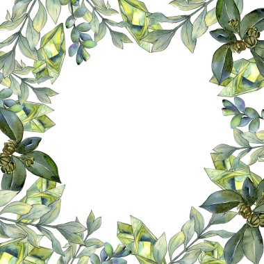 Şimşir suluboya tarzında bırakır. Çerçeve kenarlığı süsleme Meydanı. Aquarelle yaprak için arka plan, doku, sarıcı desen, çerçeve veya kenarlık.