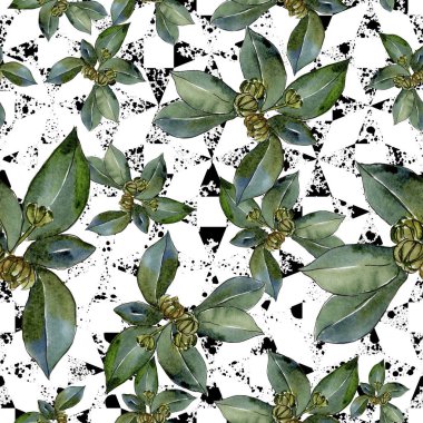 Şimşir suluboya tarzında bırakır. Sorunsuz arka plan deseni. Kumaş duvar kağıdı yazdırma doku. Aquarelle yaprak için arka plan, doku, sarıcı desen, çerçeve veya kenarlık.