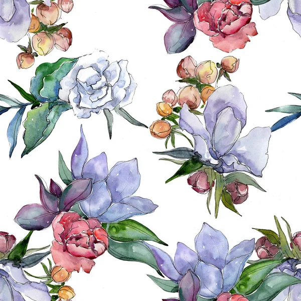 Tropische Kleurrijke Boeket Floral Botanische Bloem Naadloze Achtergrondpatroon Structuur Behang — Stockfoto