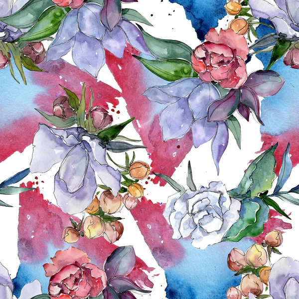 Tropischen Bunten Strauß Blütenbotanische Blume Nahtlose Hintergrundmuster Textur Für Stofftapeten — Stockfoto