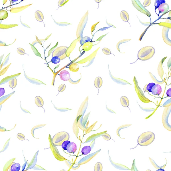 Zeytin dalı suluboya tarzında. Sorunsuz arka plan deseni. Kumaş duvar kağıdı yazdırma doku. Arka plan, doku, sarıcı desen, çerçeve veya kenarlık için Aquarelle zeytin ağacı.