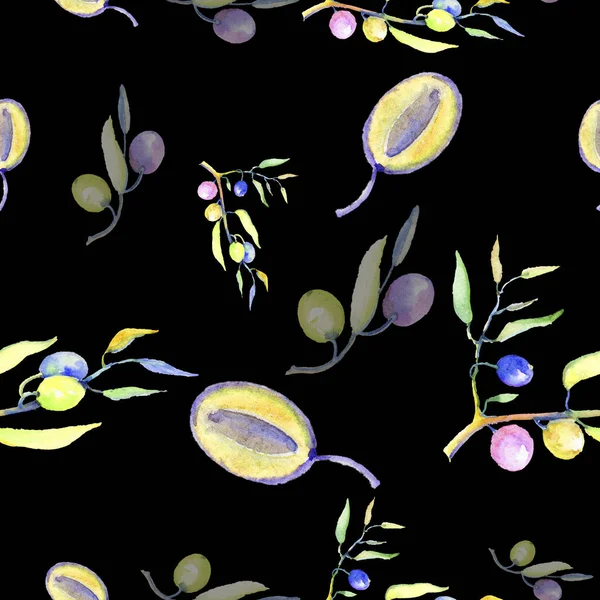 Olive Branches Watercolor Style Seamless Background Pattern Fabric Wallpaper Print — Stock Photo, Image