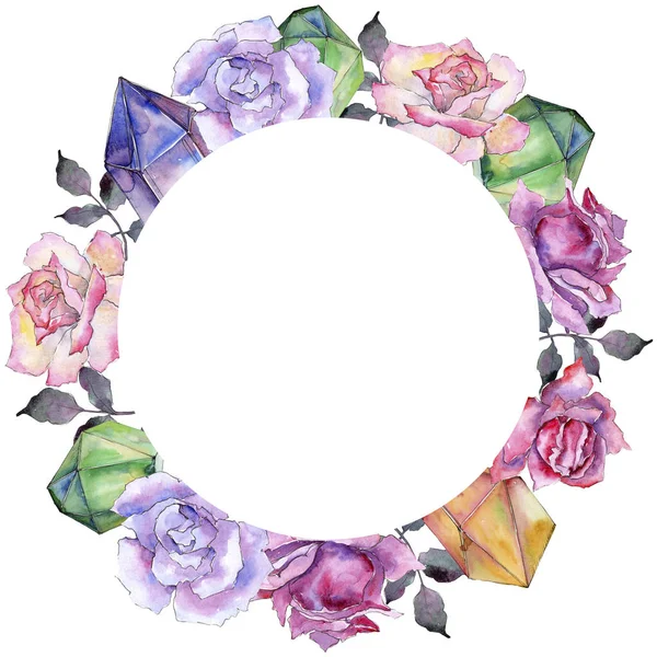 Rosa Stieg Blütenbotanische Blume Rahmen Bordüre Ornament Quadrat Aquarell Wildblume — Stockfoto