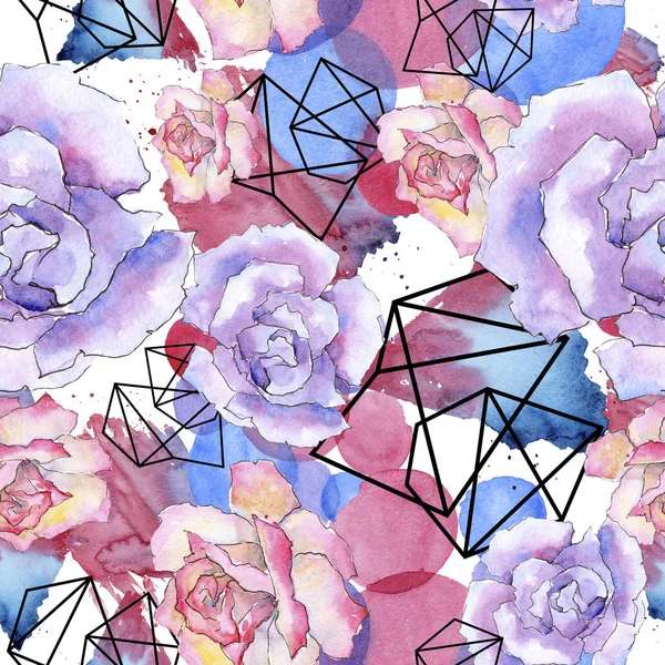 Pembe gül. Botanik çiçek. Sorunsuz arka plan deseni. Kumaş duvar kağıdı yazdırma doku. Arka plan, doku, sarıcı desen, çerçeve veya kenarlık için Aquarelle kır çiçeği.