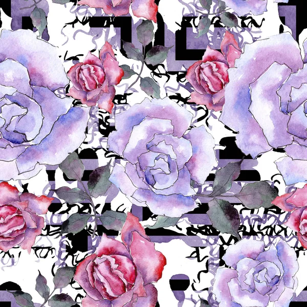 Pembe gül. Botanik çiçek. Sorunsuz arka plan deseni. Kumaş duvar kağıdı yazdırma doku. Arka plan, doku, sarıcı desen, çerçeve veya kenarlık için Aquarelle kır çiçeği.