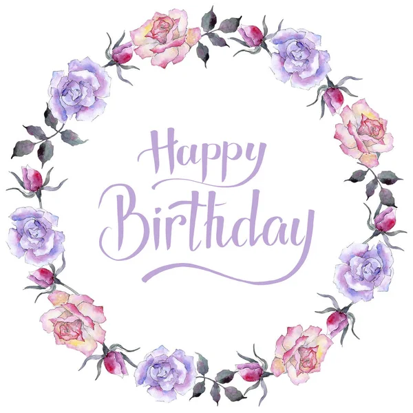 Pembe gül. Botanik çiçek. Çerçeve kenarlığı süsleme Meydanı. Arka plan, doku, sarıcı desen, çerçeve veya kenarlık için Aquarelle kır çiçeği.