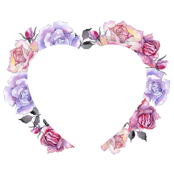 Pembe gül. Botanik çiçek. Çerçeve kenarlığı süsleme Meydanı. Arka plan, doku, sarıcı desen, çerçeve veya kenarlık için Aquarelle kır çiçeği.