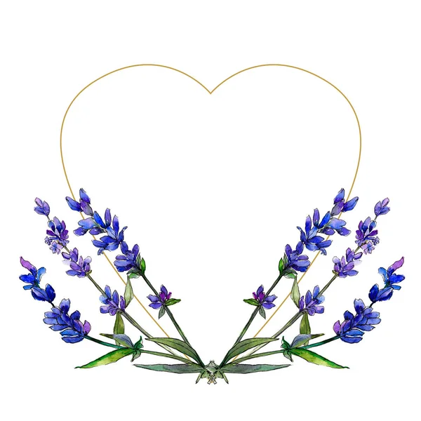 Paarse Lavendel Floral Botanische Bloem Frame Grens Ornament Vierkant Aquarelle — Stockfoto
