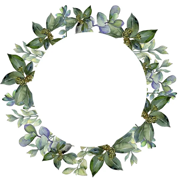 Boxwood Leaves Watercolor Style Frame Border Ornament Square Aquarelle Leaf — Stock Photo, Image