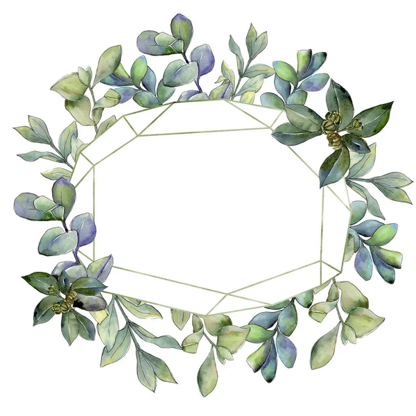 Boxwood leaves in a watercolor style.Frame border ornament square.  Aquarelle leaf for background, texture, wrapper pattern, frame or border.