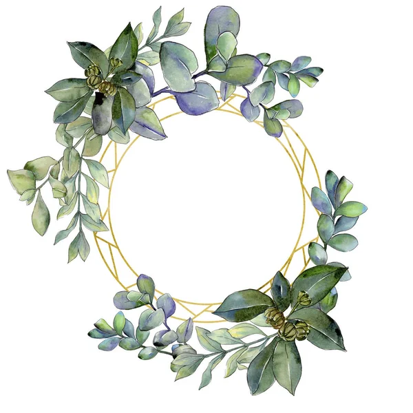 Boxwood Leaves Watercolor Style Frame Border Ornament Square Aquarelle Leaf — Stock Photo, Image