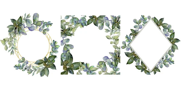 Boxwood Leaves Watercolor Style Frame Border Ornament Square Aquarelle Leaf — Stock Photo, Image