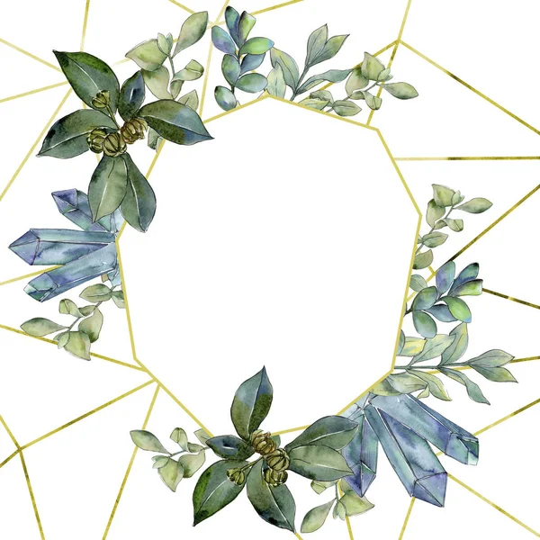 Şimşir suluboya tarzında bırakır. Çerçeve kenarlığı süsleme Meydanı. Aquarelle yaprak için arka plan, doku, sarıcı desen, çerçeve veya kenarlık.