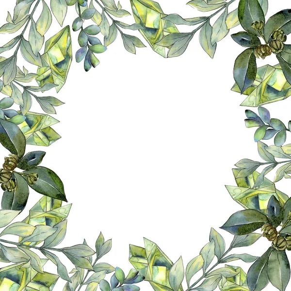 Şimşir suluboya tarzında bırakır. Çerçeve kenarlığı süsleme Meydanı. Aquarelle yaprak için arka plan, doku, sarıcı desen, çerçeve veya kenarlık.