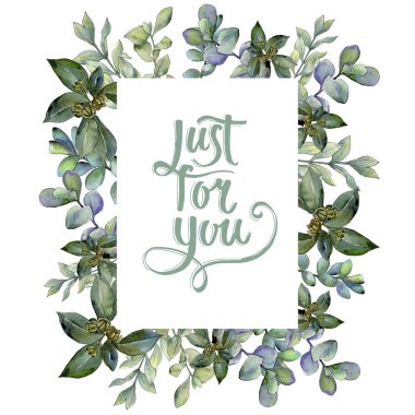 Şimşir suluboya tarzında bırakır. Çerçeve kenarlığı süsleme Meydanı. Aquarelle yaprak için arka plan, doku, sarıcı desen, çerçeve veya kenarlık.