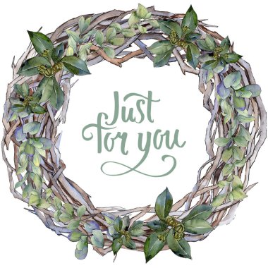 Şimşir suluboya tarzında bırakır. Çerçeve kenarlığı süsleme Meydanı. Aquarelle yaprak için arka plan, doku, sarıcı desen, çerçeve veya kenarlık.