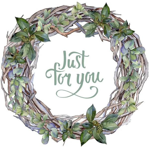 Şimşir suluboya tarzında bırakır. Çerçeve kenarlığı süsleme Meydanı. Aquarelle yaprak için arka plan, doku, sarıcı desen, çerçeve veya kenarlık.