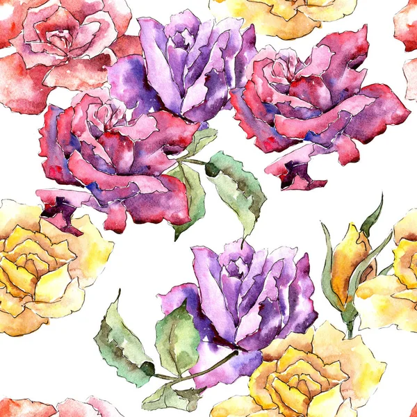 Rosa Colorata Floreale Botanico Flower Seamless Modello Sfondo Tessuto Carta — Foto Stock