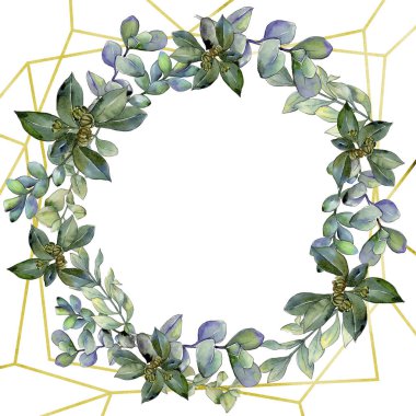 Şimşir suluboya tarzında bırakır. Çerçeve kenarlığı süsleme Meydanı. Aquarelle yaprak için arka plan, doku, sarıcı desen, çerçeve veya kenarlık.