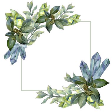 Şimşir suluboya tarzında bırakır. Çerçeve kenarlığı süsleme Meydanı. Aquarelle yaprak için arka plan, doku, sarıcı desen, çerçeve veya kenarlık.