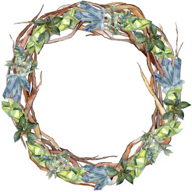 Şimşir suluboya tarzında bırakır. Çerçeve kenarlığı süsleme Meydanı. Aquarelle yaprak için arka plan, doku, sarıcı desen, çerçeve veya kenarlık.