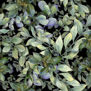 Şimşir suluboya tarzında bırakır. Sorunsuz arka plan deseni. Kumaş duvar kağıdı yazdırma doku. Aquarelle yaprak için arka plan, doku, sarıcı desen, çerçeve veya kenarlık.