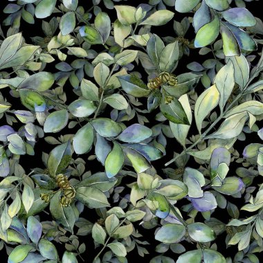 Şimşir suluboya tarzında bırakır. Sorunsuz arka plan deseni. Kumaş duvar kağıdı yazdırma doku. Aquarelle yaprak için arka plan, doku, sarıcı desen, çerçeve veya kenarlık.