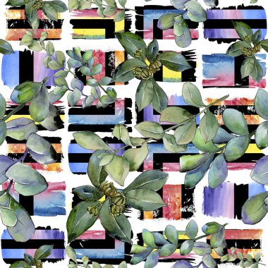 Şimşir suluboya tarzında bırakır. Sorunsuz arka plan deseni. Kumaş duvar kağıdı yazdırma doku. Aquarelle yaprak için arka plan, doku, sarıcı desen, çerçeve veya kenarlık.