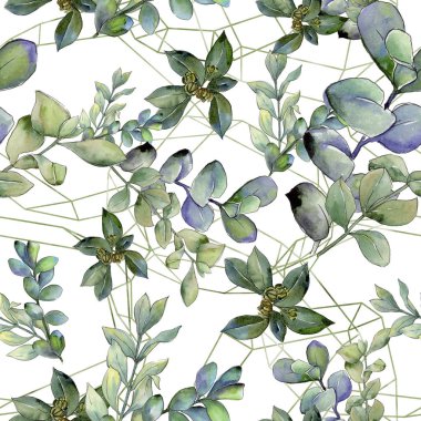 Şimşir suluboya tarzında bırakır. Sorunsuz arka plan deseni. Kumaş duvar kağıdı yazdırma doku. Aquarelle yaprak için arka plan, doku, sarıcı desen, çerçeve veya kenarlık.