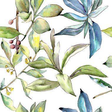 İğde suluboya tarzında bırakır. Sorunsuz arka plan deseni. Kumaş duvar kağıdı yazdırma doku. Aquarelle yaprak için arka plan, doku, sarıcı desen, çerçeve veya kenarlık.