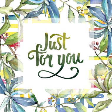 İğde suluboya tarzında bırakır. Çerçeve kenarlığı süsleme Meydanı. Aquarelle yaprak için arka plan, doku, sarıcı desen, çerçeve veya kenarlık.