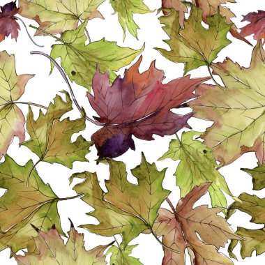 Akçaağaç suluboya tarzında bırakır. Sorunsuz arka plan deseni. Kumaş duvar kağıdı yazdırma doku. Aquarelle yaprak için arka plan, doku, sarıcı desen, çerçeve veya kenarlık.