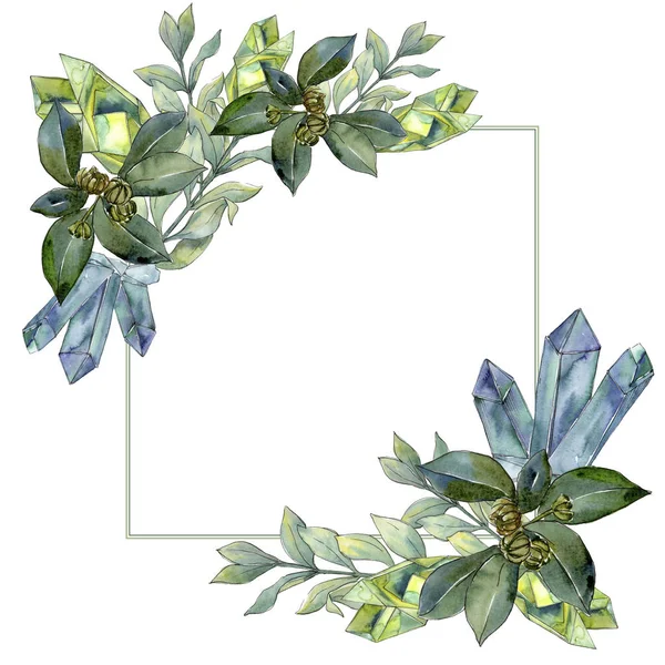 Boxwood Leaves Watercolor Style Frame Border Ornament Square Aquarelle Leaf — Stock Photo, Image