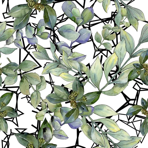 水彩風のツゲの木を残します シームレスな背景パターン 壁紙印刷手触りの生地 テクスチャ ラッパー パターン フレームや境界線の Aquarelle — ストック写真