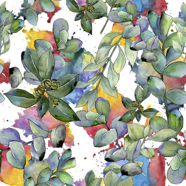 수채화 스타일 나뭇잎 원활한 패턴입니다 패브릭 텍스처입니다 프레임 테두리에 — 스톡 사진