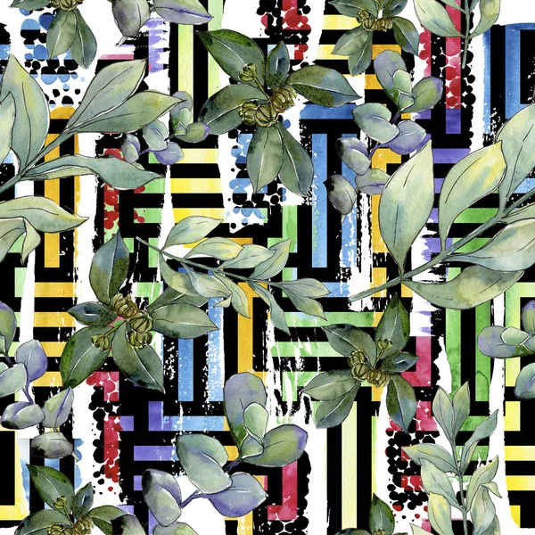 수채화 스타일 나뭇잎 원활한 패턴입니다 패브릭 텍스처입니다 프레임 테두리에 — 스톡 사진