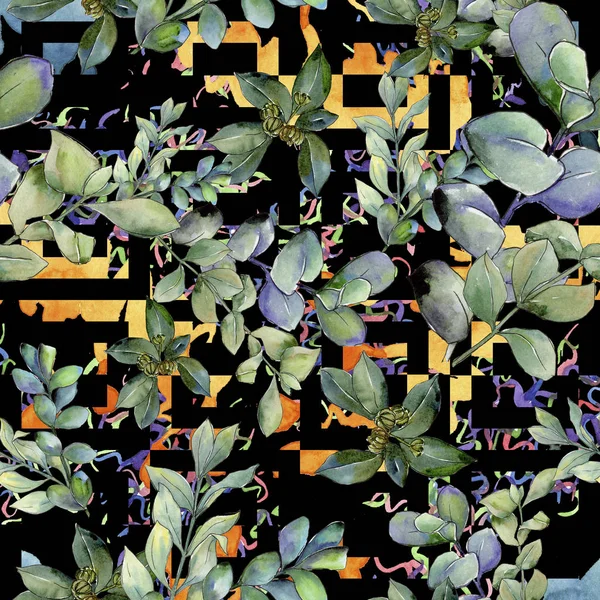 Şimşir suluboya tarzında bırakır. Sorunsuz arka plan deseni. Kumaş duvar kağıdı yazdırma doku. Aquarelle yaprak için arka plan, doku, sarıcı desen, çerçeve veya kenarlık.